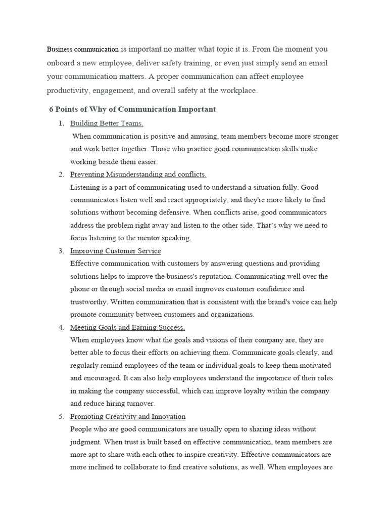 Importance In Business Communication Pdf Communication Creativity