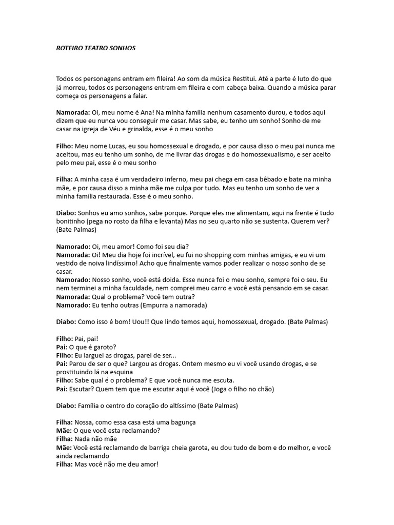 Roteiro Teatro Sonhos Pdf Amor