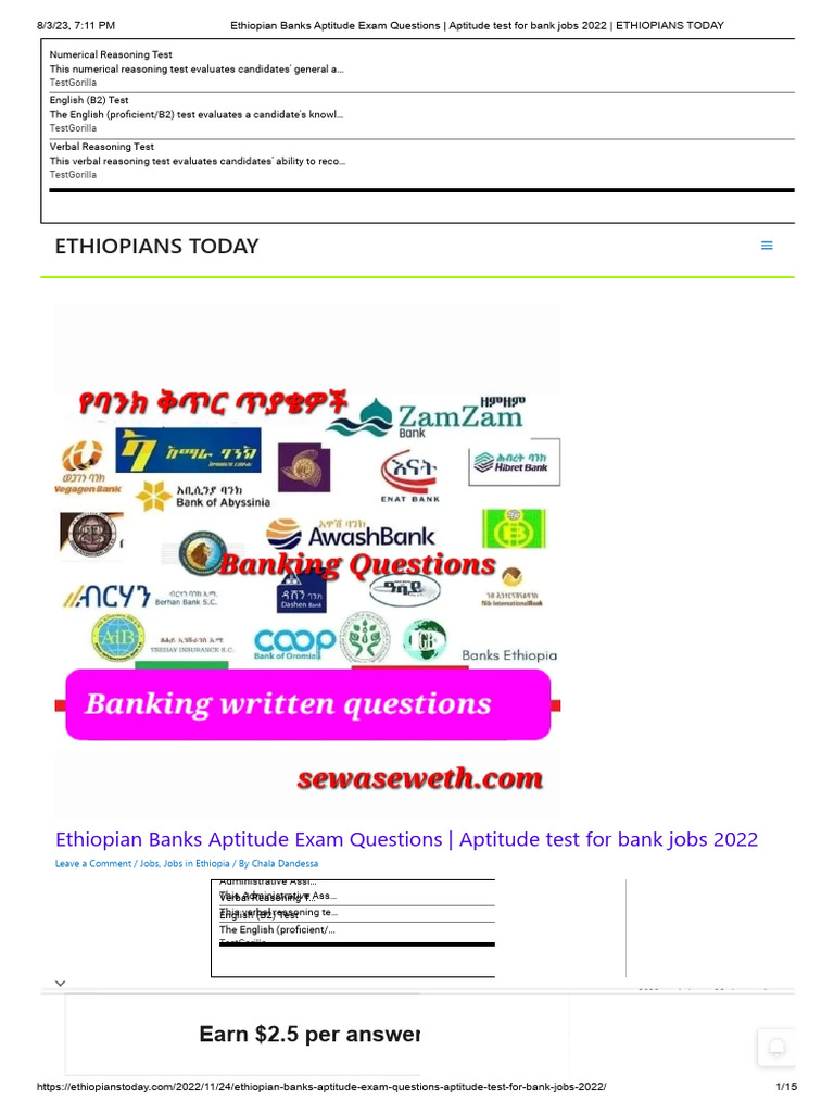 JOB VACANCY IN ETHIOPIAN BANKS intelligence overview