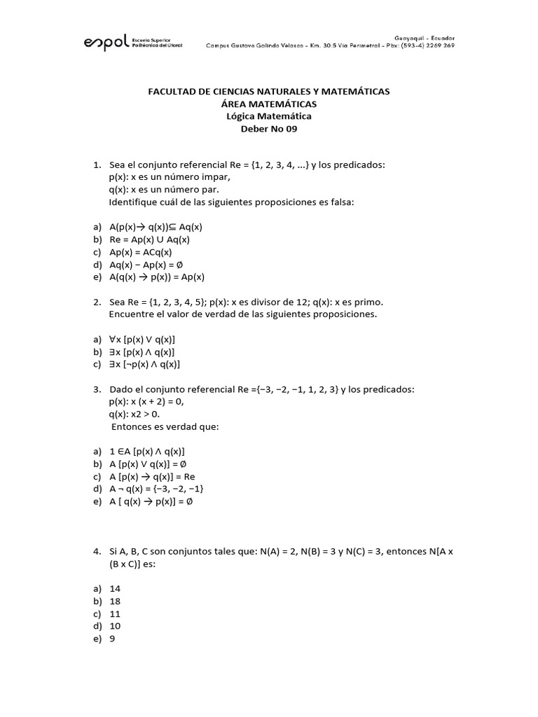 Ejercicios de Lógica Matemática | PDF | Métodos y materiales de enseñanza