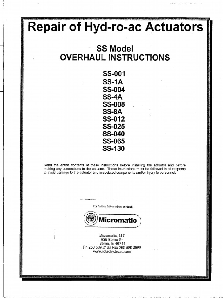 Roatary Actuators - Micromatic Repair Manual - SS-001 Thru SS-130 | PDF ...