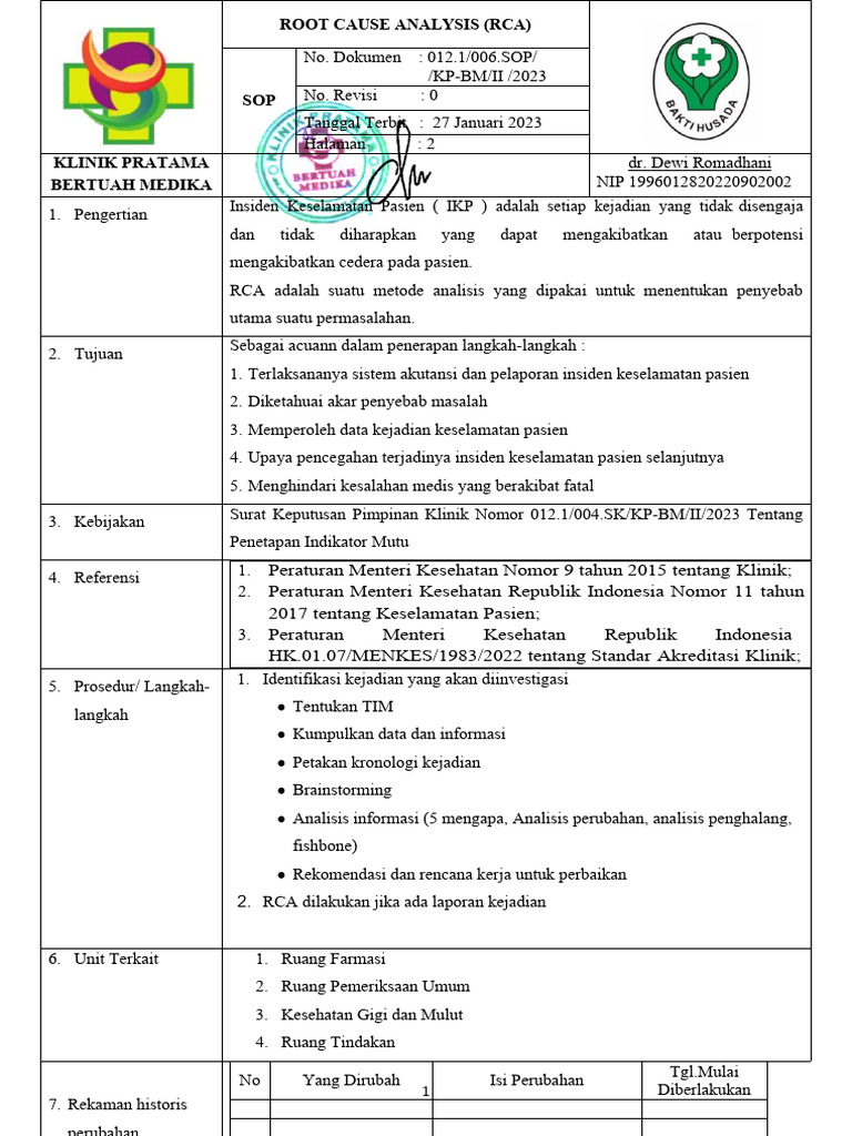 Contoh Laporan RCA Insiden Pasien | PDF