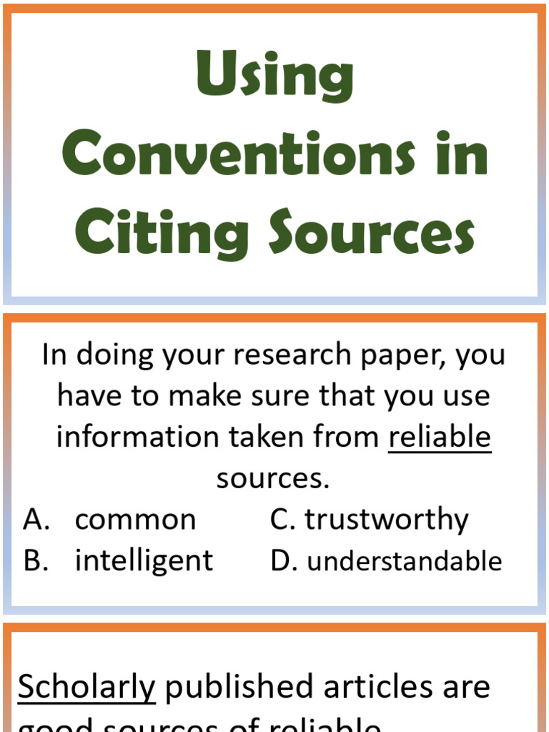 Lesson 4 - Using Conventions in Citing Sources | PDF | Citation ...