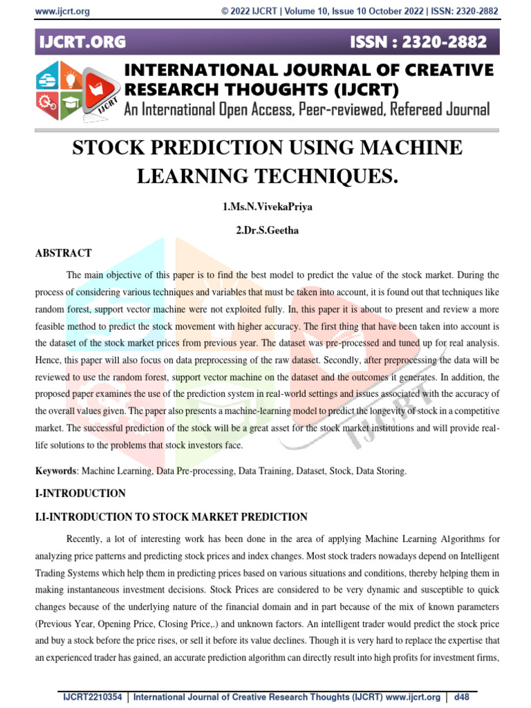 Stock Prediction Using Machine | PDF | Statistical Classification ...