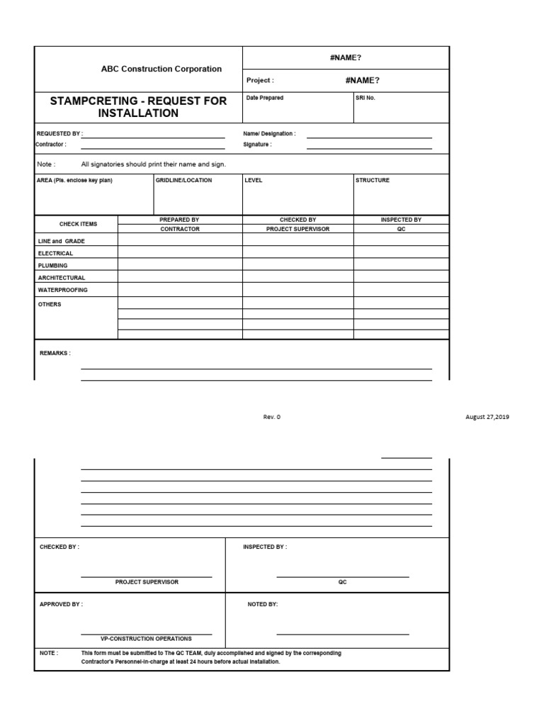 Stamp Creting Installation Request Form | PDF