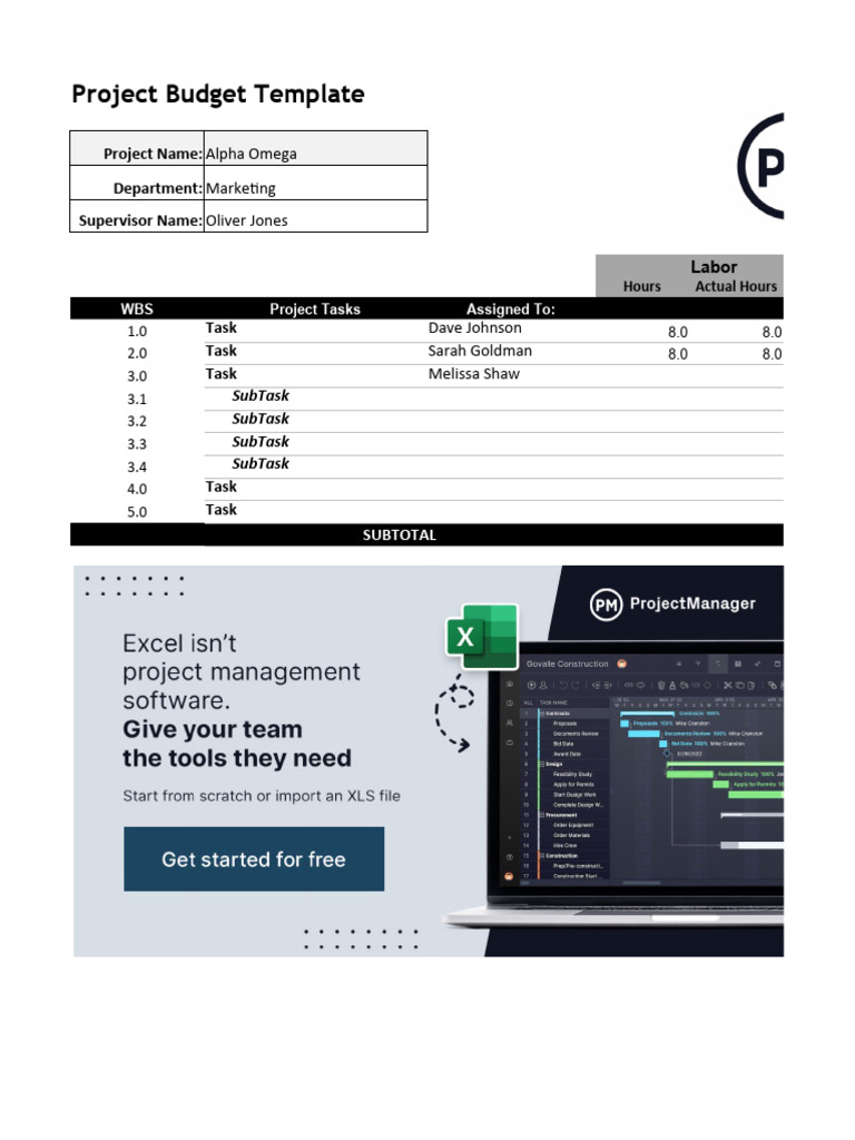 Free Budget Template ProjectManager WLNK | PDF