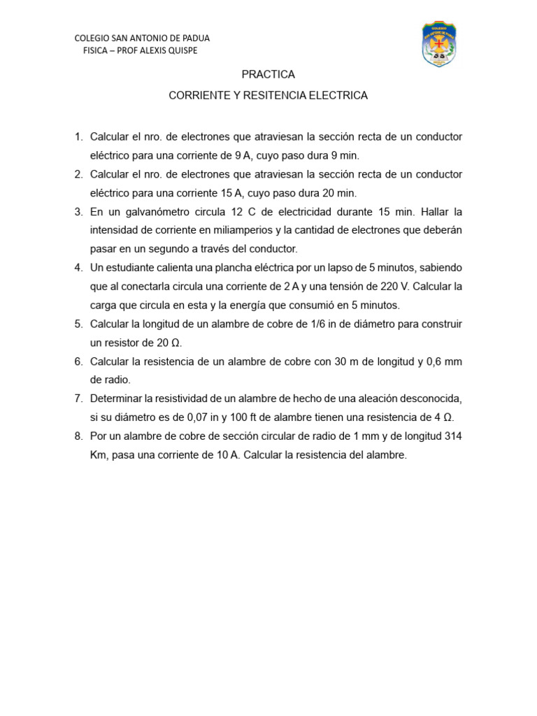 Práctica de Corriente y Resistencia Eléctrica | PDF