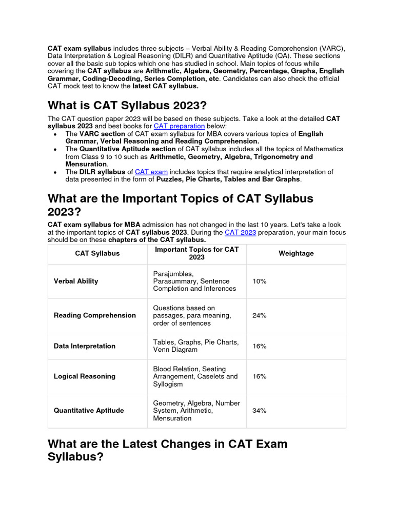 CAT Exam Syllabus 2023 Overview | PDF