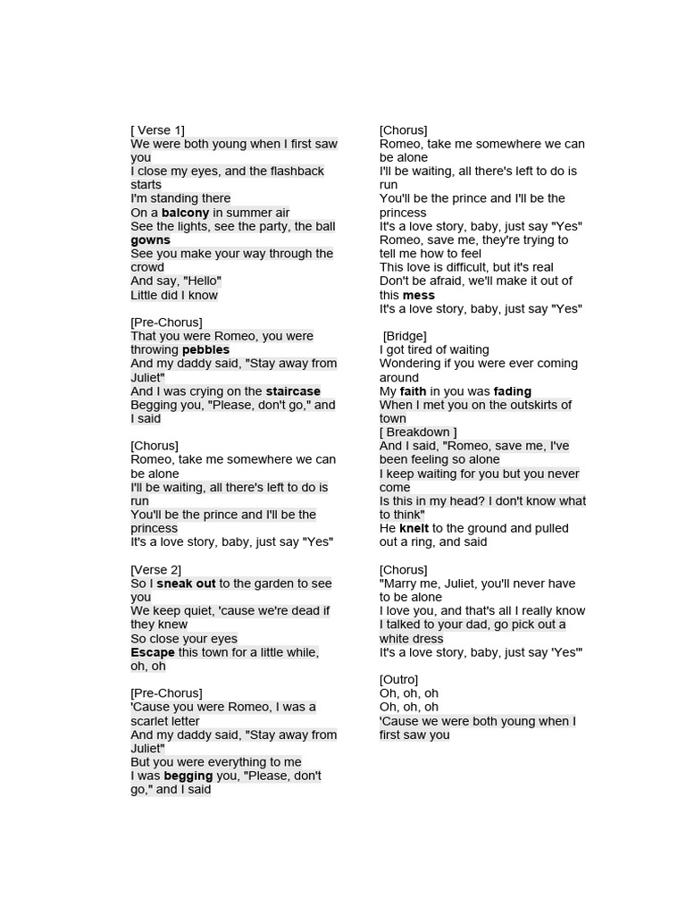 Love Story: Romeo and Juliet Lyrics | PDF | Song Structure