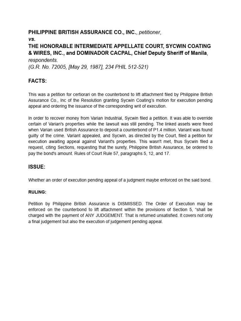 Philippine British Assurance vs. Sycwin Case Summary | PDF