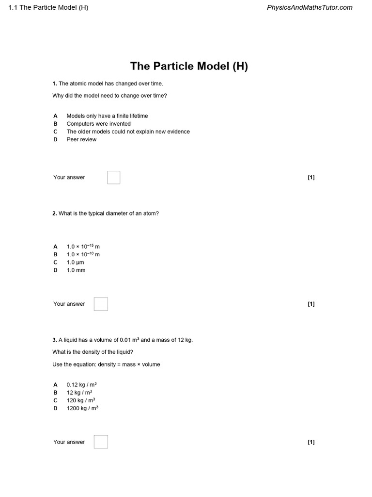 1 1 The Particle Model (H) QP PDF