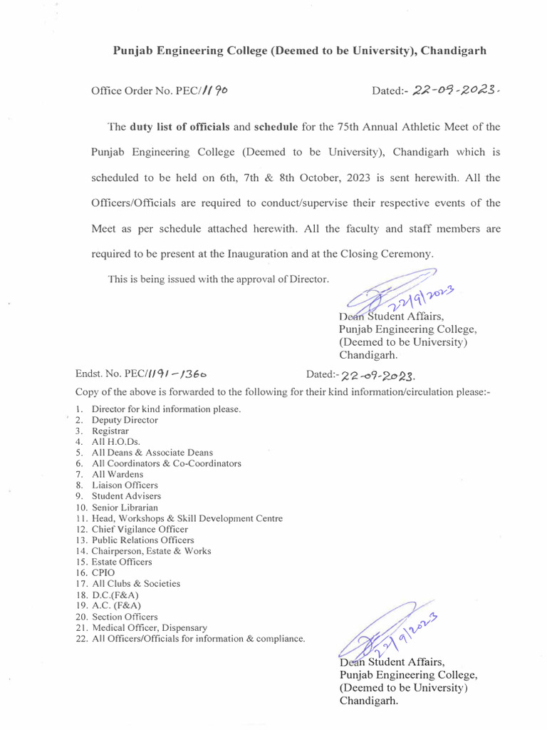 Pec Chandigarh 75th Athletic Meet Schedule Pdf