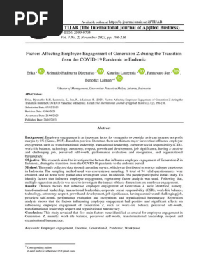 (196-216)+Factors+Affecting+Employee+Engagement+of+Generation+Z+during+the+Transition+from+the+COVID-19+Pandemic+to+Endemic