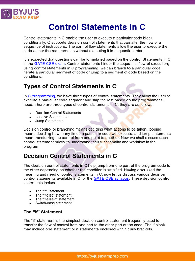Control Statements in C Gate Notes 72 | Download Free PDF | Control ...