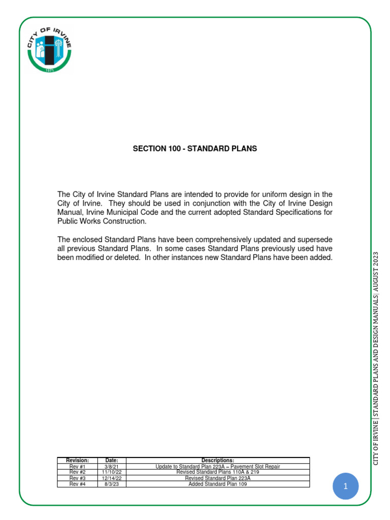 Section 100 - Standard Plans | PDF | Storm Drain | Transport