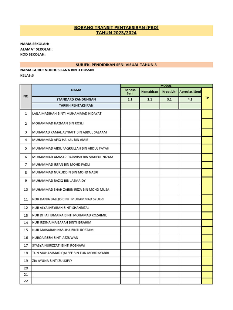 REKOD TRANSIT PSV THN 1 (Keseluruhan) | PDF