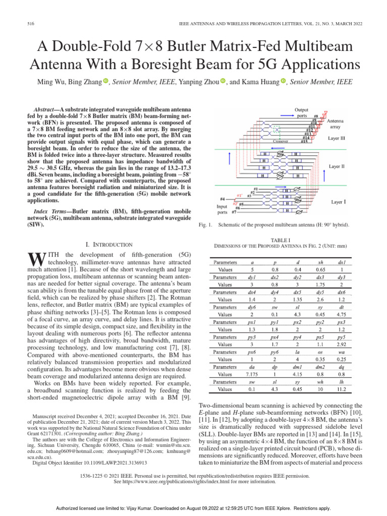 A Double-Fold 78 Butler Matrix-Fed Multibeam Antenna With A Boresight ...