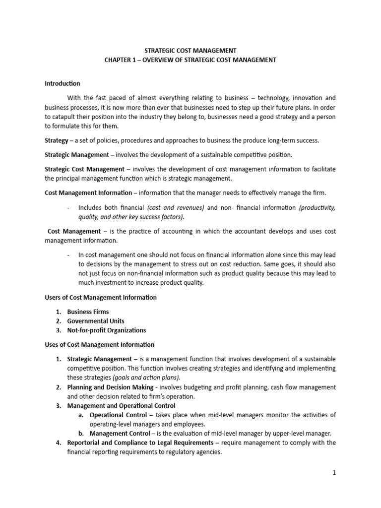 Overview of Strategic Cost Management | PDF | Risk Management ...