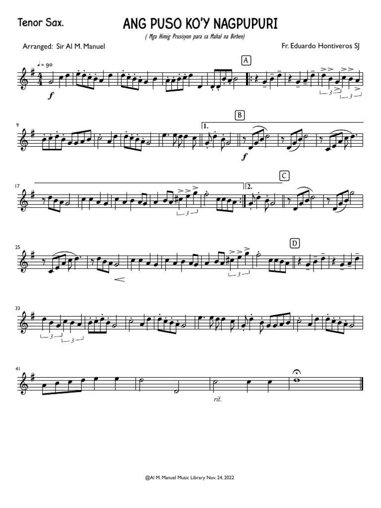 ANG_PUSO_KOY_NAGPUPURITenor_Saxophone PDF Reed Aerophones Saxophone