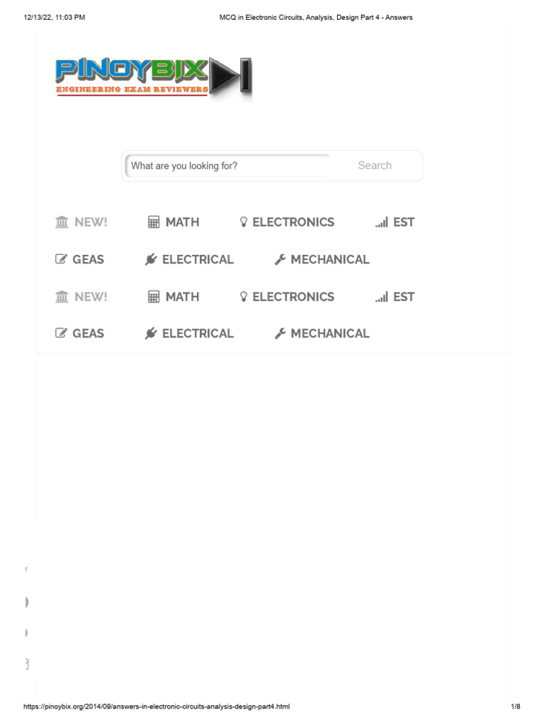 MCQ in Electronic Circuits, Analysis, Design Part 4 Answers PDF