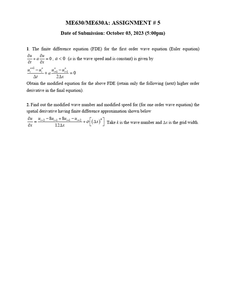 ME630 Assignment 5: Wave Equation Analysis | PDF