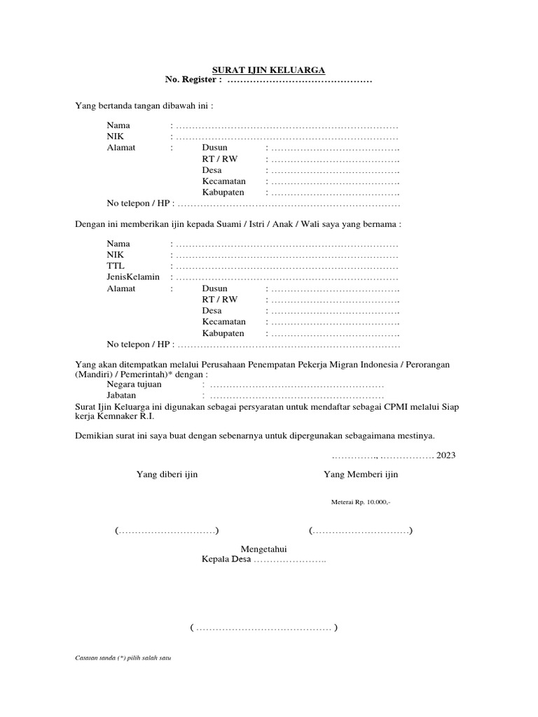 Surat Ijin Keluarga New Version | PDF