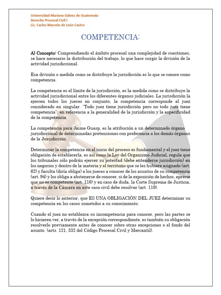 Competencia en Derecho Procesal Civil | PDF | Jurisdicción | Juez
