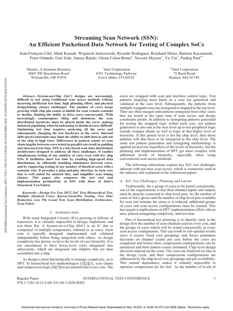 Streaming Scan Network for SoC Testing | PDF | Multi Core Processor ...