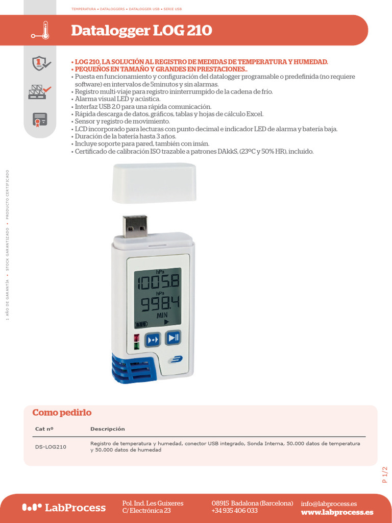 Ficha Tecnica Datalogger Log 210 Labprocess Esp V 2.0 PDF USB