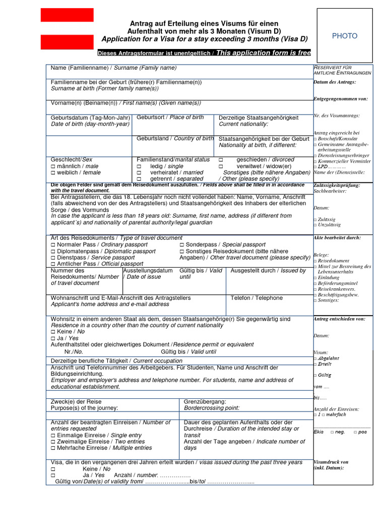 Visa D - Application Form | PDF