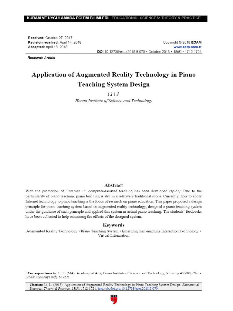 Application of Augmented Reality Technology in Piano Teaching System ...