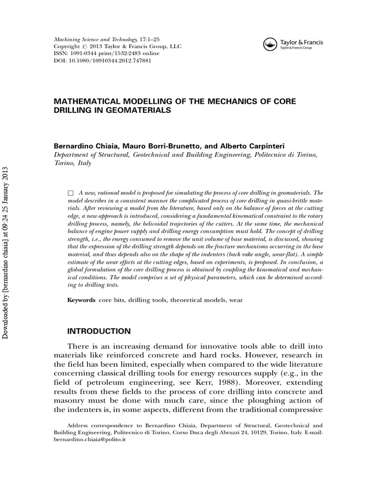 Mathematical Modelling of The Mechanics of Core Drilling in ...