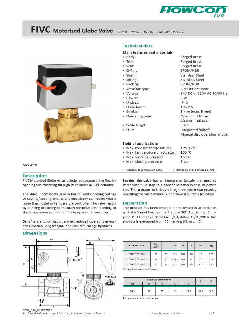 Motorized Globe Valve (F2GL B16 01) PDF Valve Electrical