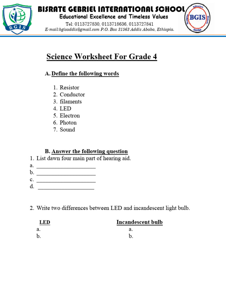Grade 4 Science Worksheet | PDF