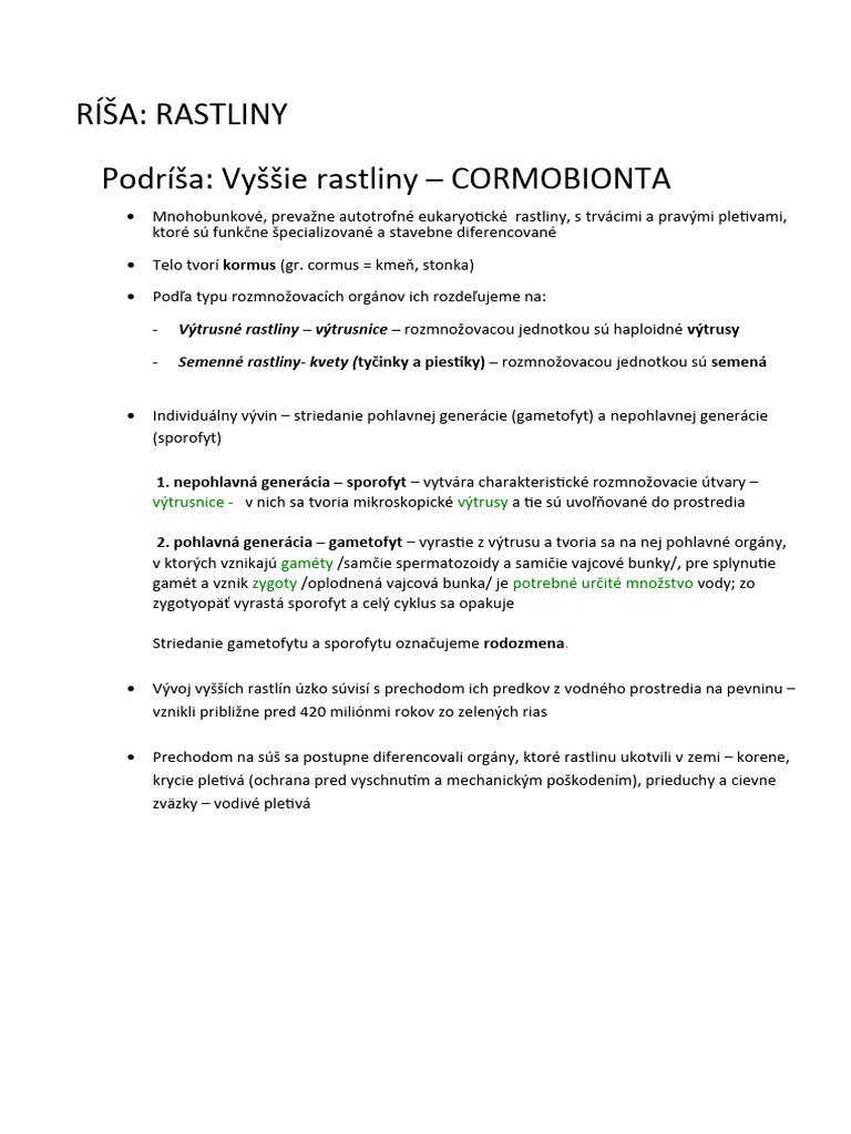 Systém Vyšších Rastlín - Machorasty, Plavúňorasty, Prasličkorasty ...
