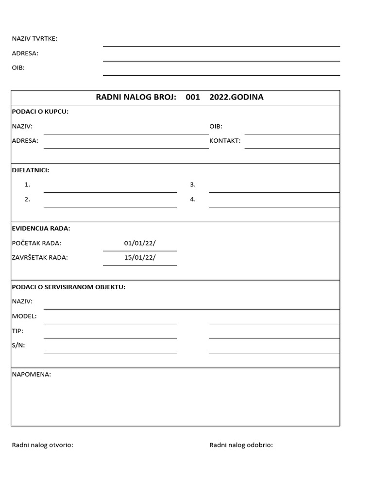 2022 Radni Nalog | PDF
