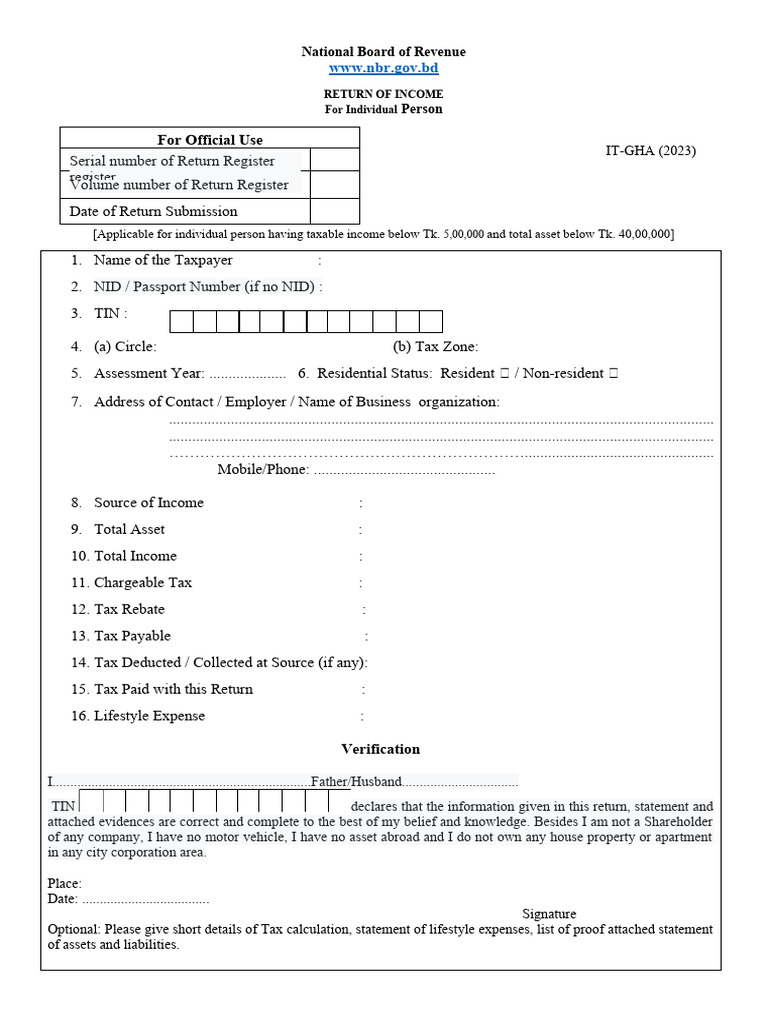 IT-GHA Income Tax Return Form 2023 | PDF | Taxes | Income