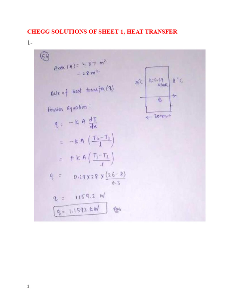 CHEGG SOLUTIONS OF Heat Transfer | PDF