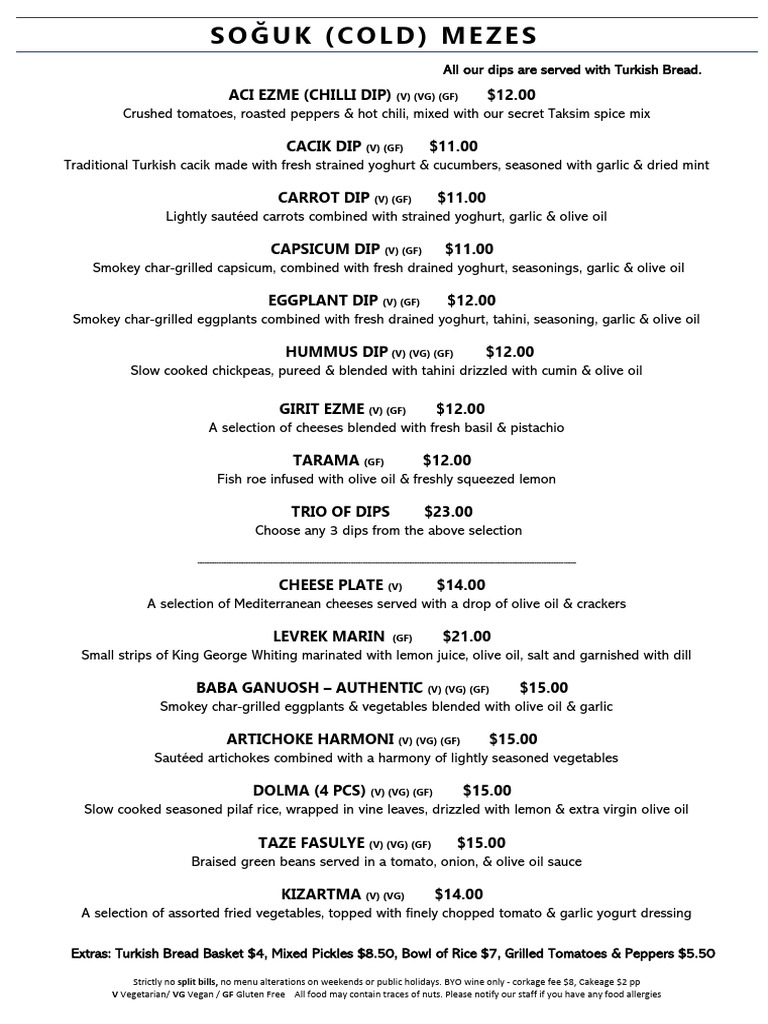 Taksim Menu - V11 23mar23 | PDF | Turkish Cuisine | Salad