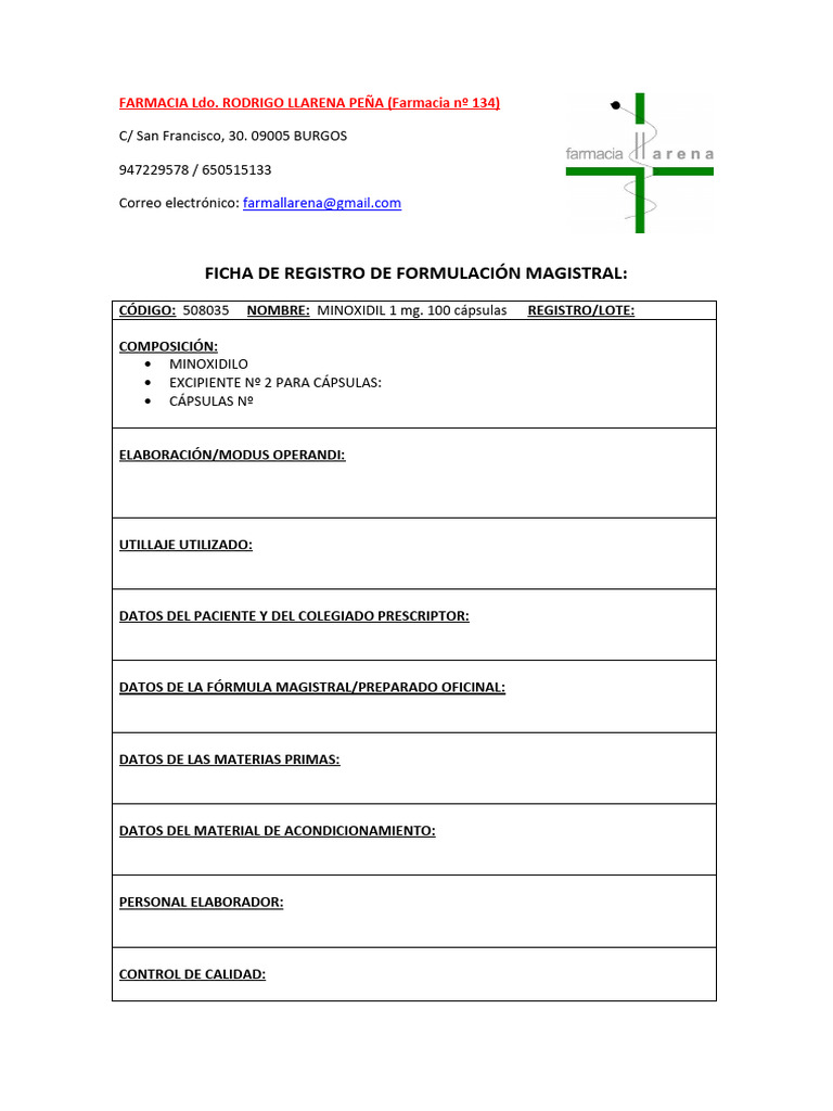 Fórmula Magistral de Minoxidil en Cápsulas | PDF | Relaciones ...