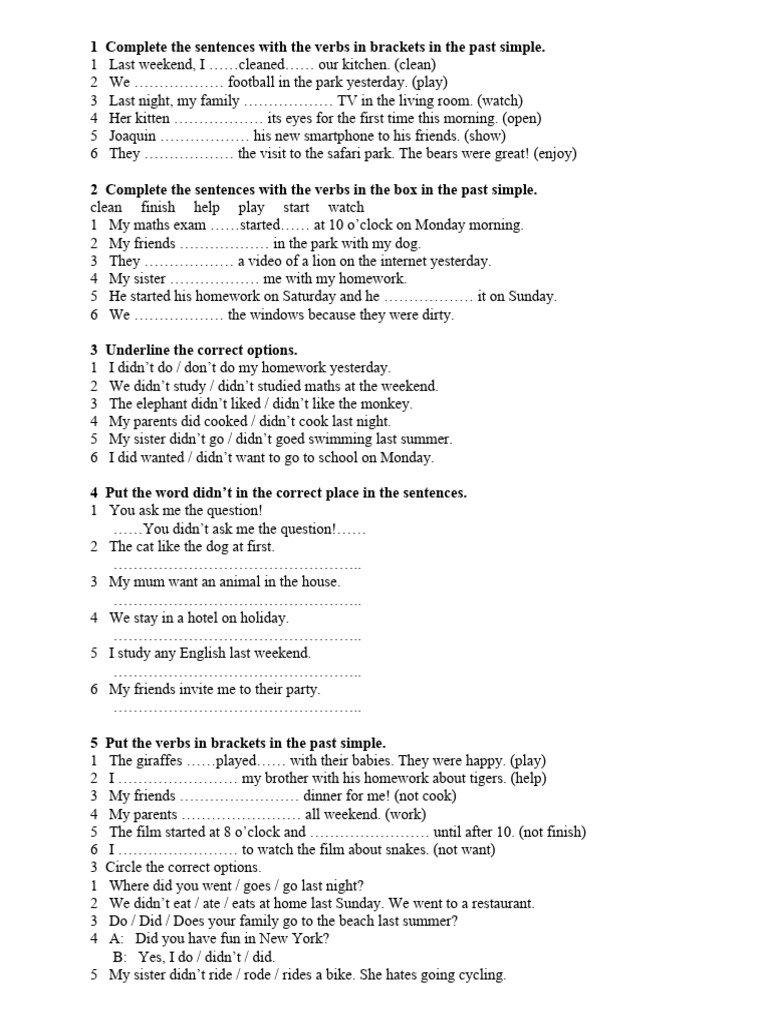 1 Complete The Sentences With The Verbs in Brackets in The Past Simple ...