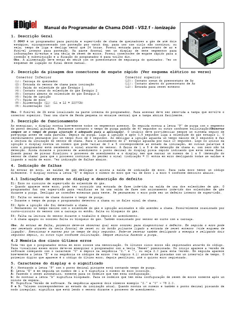 Manual Do Programador de Chama DG45-IO - Vs2.1 | PDF | Termostato | Tempo