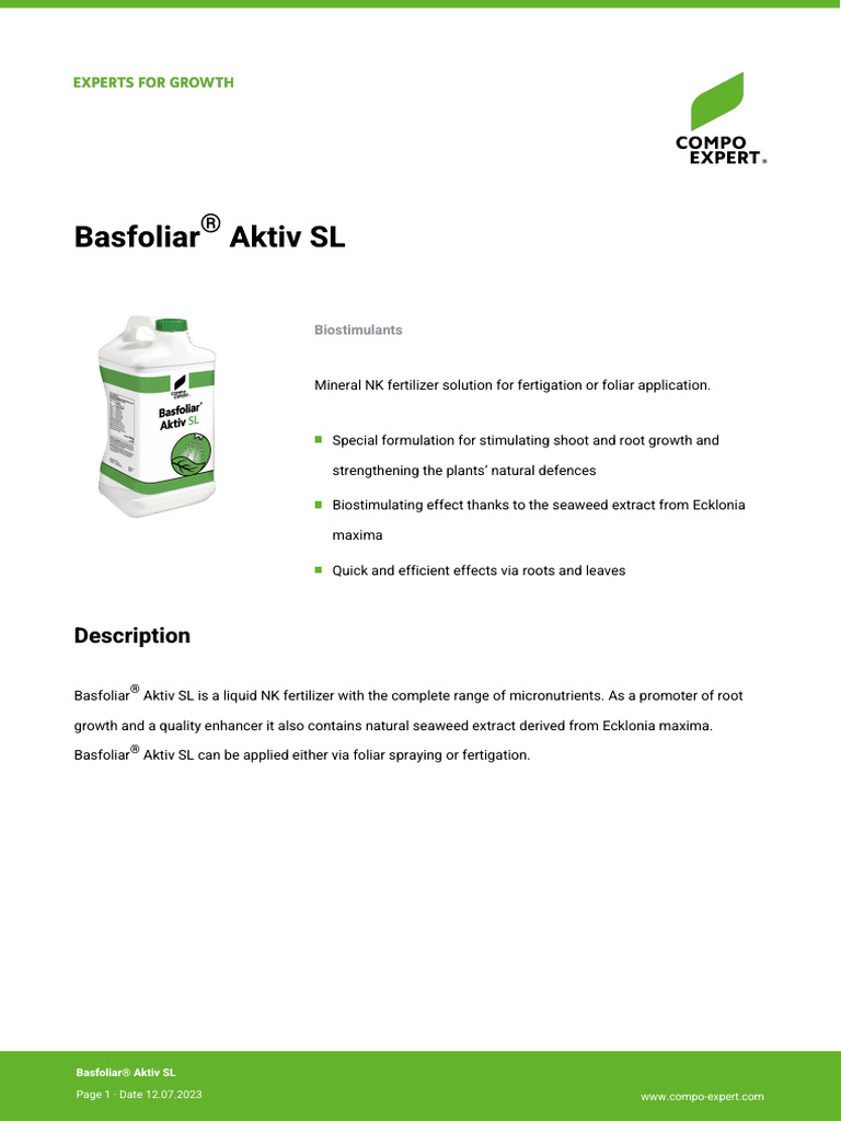 Basfoliar Aktiv SL | PDF | Fertilizer | Botany