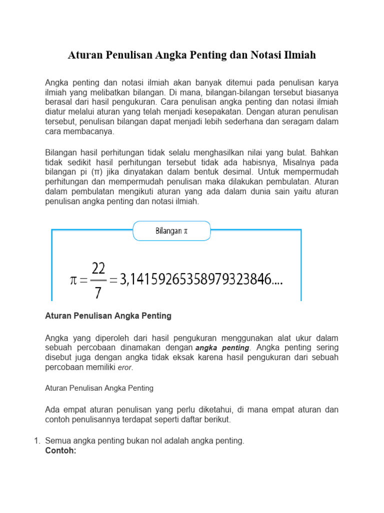 Bahan Ajar Aturan Penulisan Angka Penting Dan Notasi Ilmiah | PDF