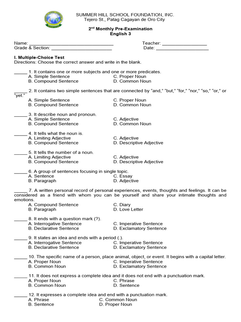 Examination Sentence Examples
