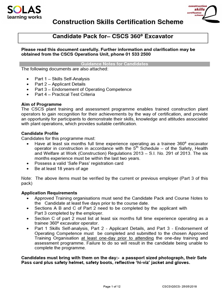 C17 GDPR SOLAS CSCS 360 Excavator Candidate Pack May 2018 | PDF | Truck ...