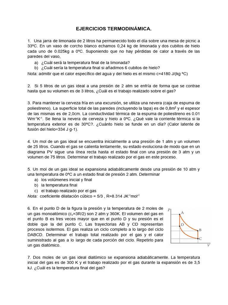 Ejercicios de Termodinámica Aplicada | PDF | Gases | Temperatura