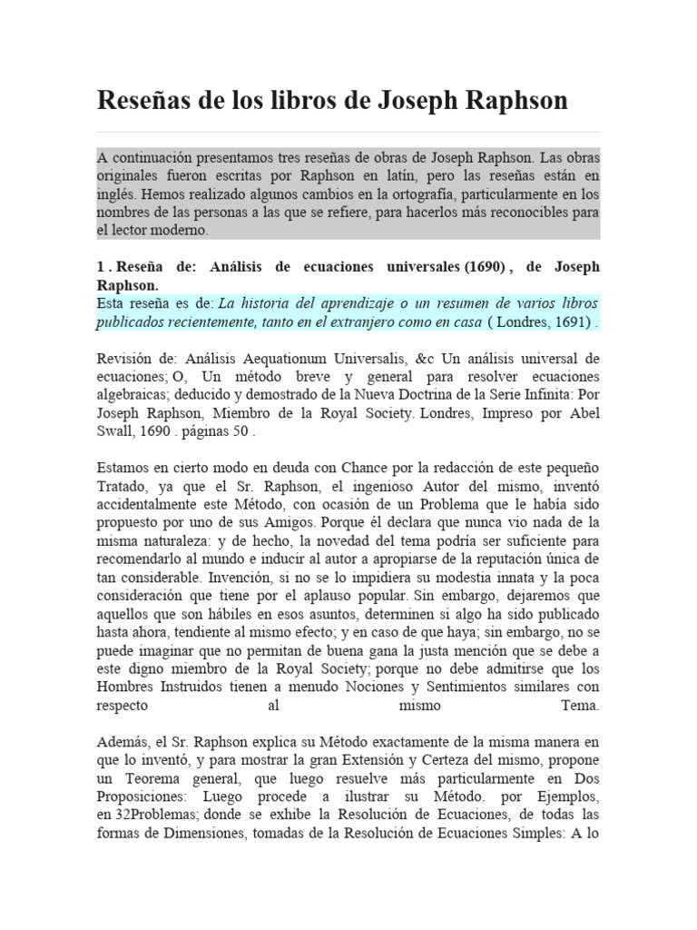 Reseñas de obras de Joseph Raphson | PDF | Verdad | Razón