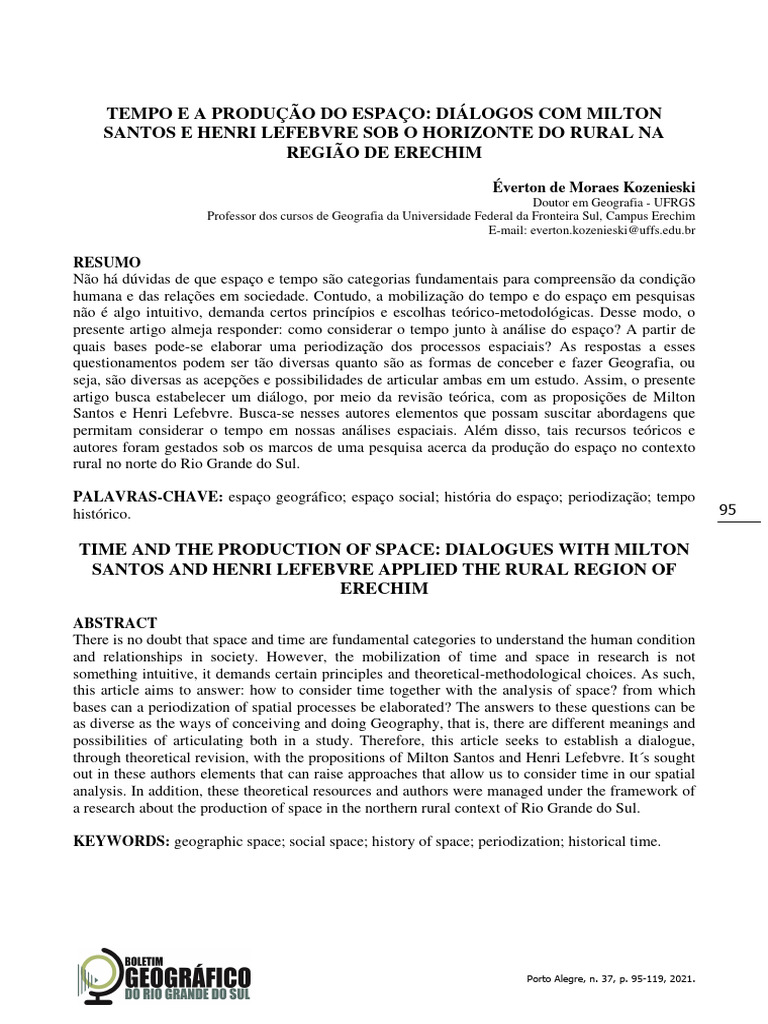 Tempo e A Produção Do Espaço Diálogos Com Milton Santos e Henri
