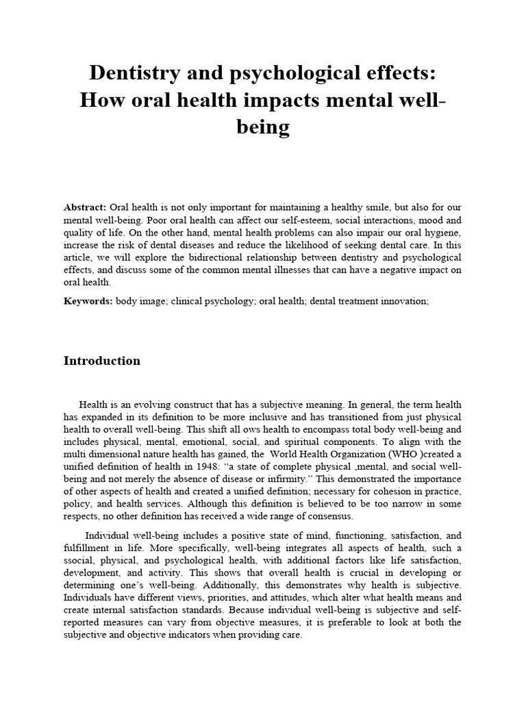 Dentistry and Psychological Effects PDF Dentistry Anxiety